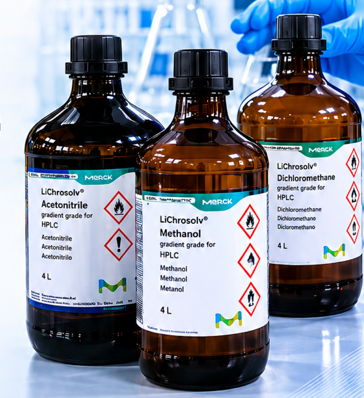 Solventes para HPLC Merck &ndash; Acetonitrila, Metanol e Diclorometano