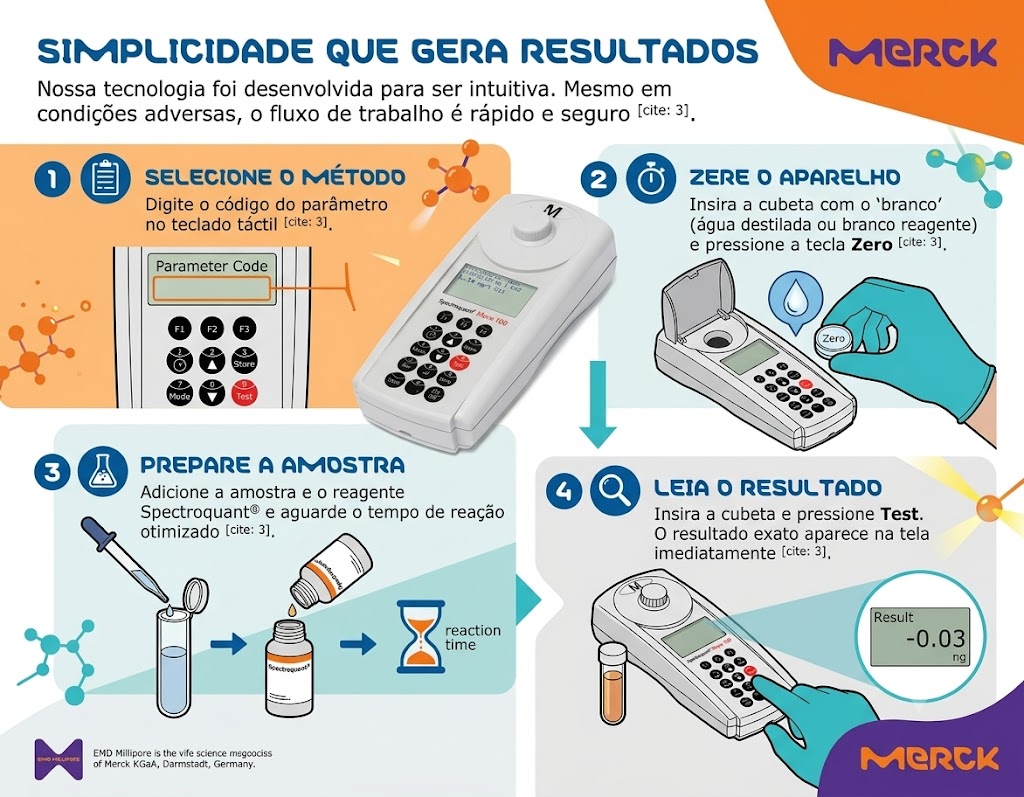 Operação simples e resultado precisos. Passo a passo uso Spectroquant® Move 100 e Move DC