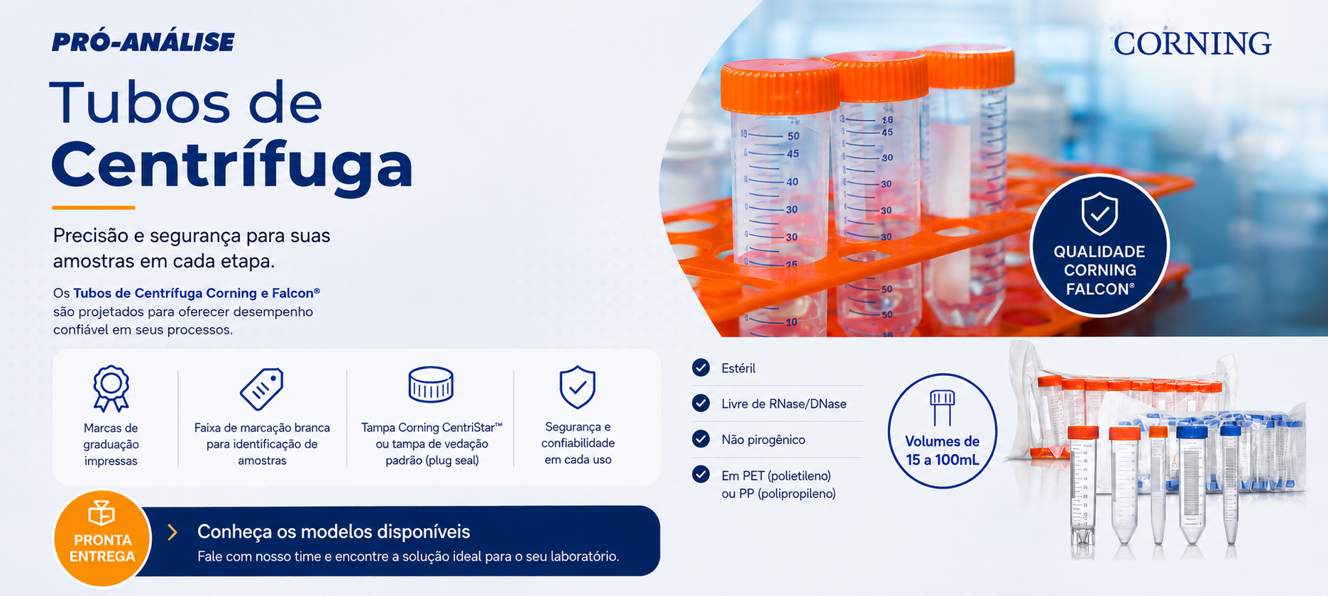 Tubos de Centrífuga Corning e Falcon - Pró-Análise