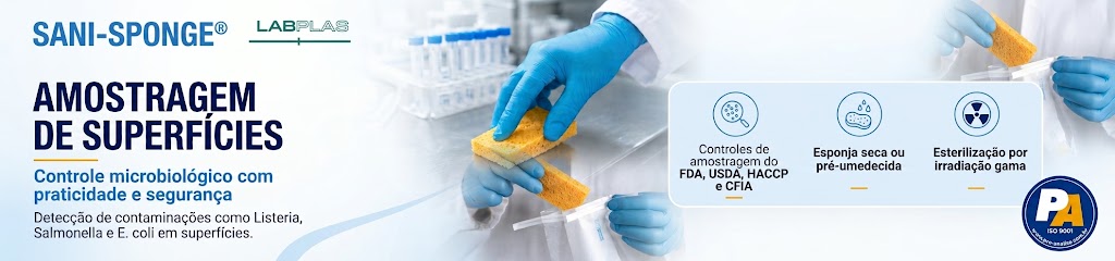 Controle microbiológico de superfícies com esponjas Sani-Sponge Labplas.